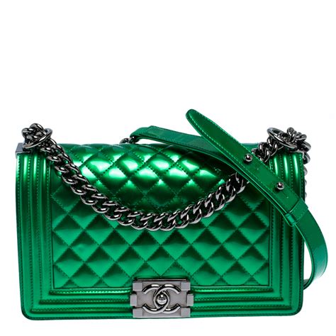 chanel le boy metalic green|Chanel bag.